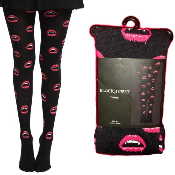 Hot Topic Accessories - Vampire Lips Print Tights ▪️ BLACKHEART